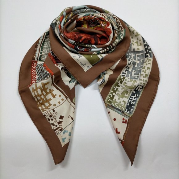 Hermes scarf Carre 90 Browns Silk100% - Picture 2 of 11